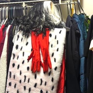Cruella deville wig, gloves and wrap